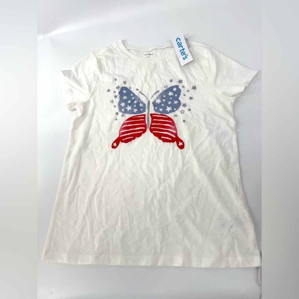 Carter's Kids Fourth of July Patriotic Butterfly Tee White, Red, Blue Size Large